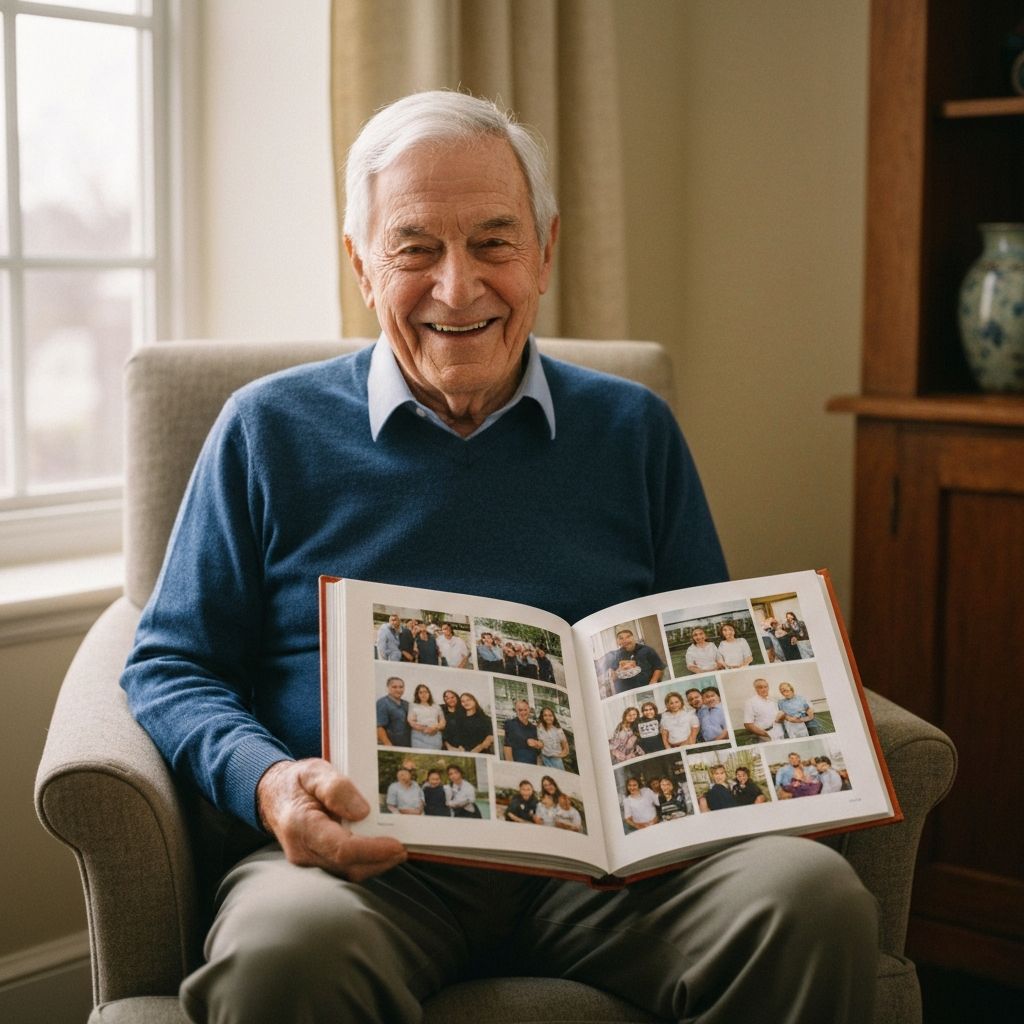 Grand-père tenant son livre de mémoires Storymia